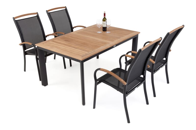 Hillerstorp Nydala Matgrupp Utomhus 96x150-200 + 4 Karmstolar - Teak/Svart - Utemöbler - Utegrupp - Matgrupp utomhus