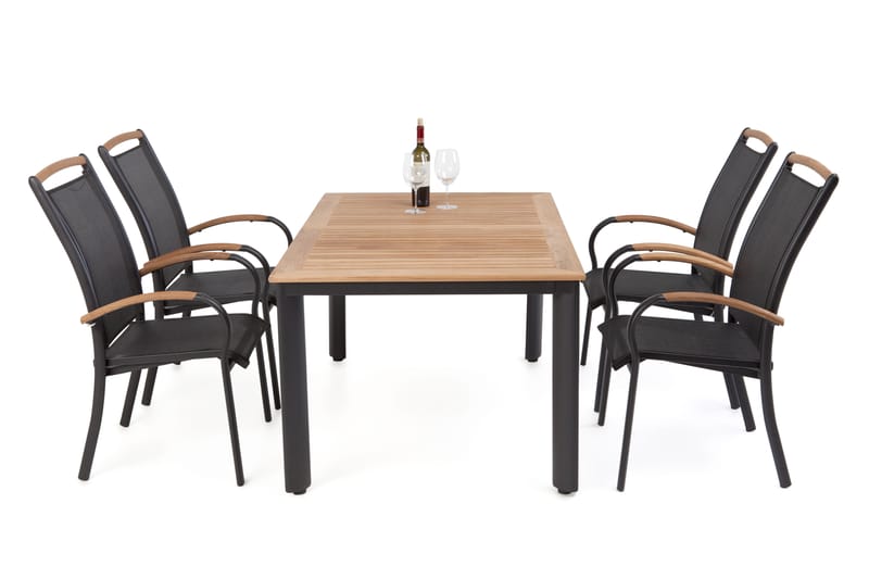 Hillerstorp Nydala Matgrupp Utomhus 96x150-200 + 4 Karmstolar - Teak/Svart - Utemöbler - Utegrupp - Matgrupp utomhus