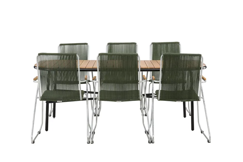 Holmbeck Matgrupp Utomhus 200 cm + 6 st Bois Karmstolar - Grön/Brun - Utemöbler - Utegrupp - Matgrupp utomhus