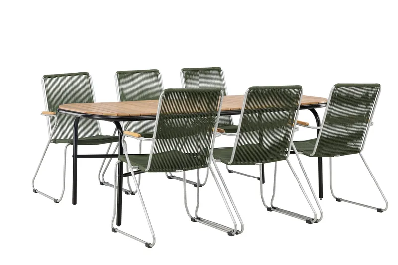 Holmbeck Matgrupp Utomhus 200 cm + 6 st Bois Karmstolar - Grön/Brun - Utemöbler - Utegrupp - Matgrupp utomhus