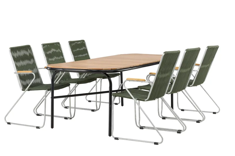 Holmbeck Matgrupp Utomhus 200 cm + 6 st Bois Karmstolar - Grön/Brun - Utemöbler - Utegrupp - Matgrupp utomhus