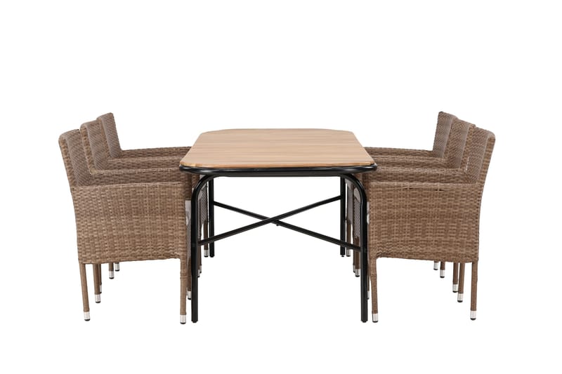 Holmbeck Matgrupp Utomhus 200 cm + 6 st Malina Karmstolar - Brun - Utemöbler - Utegrupp - Matgrupp utomhus