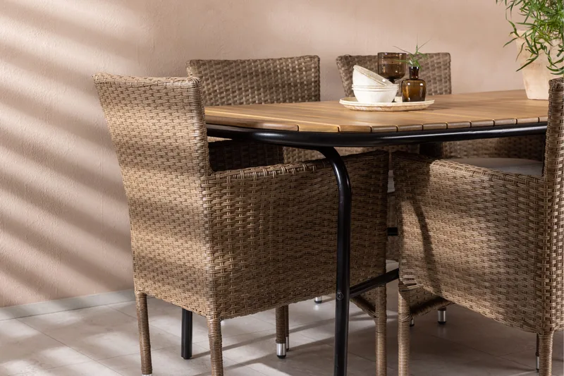 Holmbeck Matgrupp Utomhus 200 cm + 6 st Malina Karmstolar - Brun - Utemöbler - Utegrupp - Matgrupp utomhus