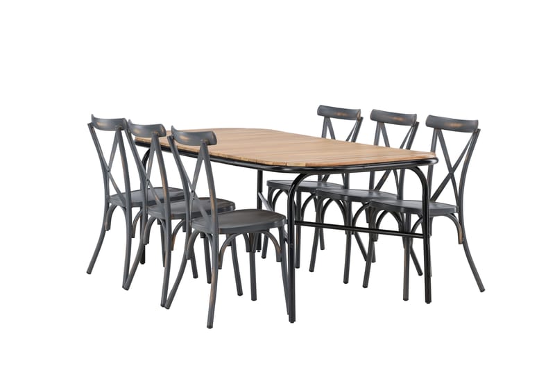 Holmbeck Matgrupp Utomhus 200 cm + 6 st Tablas Matstolar - Brun/Mörkgrå - Utemöbler - Utegrupp - Matgrupp utomhus