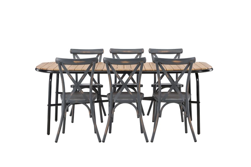 Holmbeck Matgrupp Utomhus 200 cm + 6 st Tablas Matstolar - Brun/Mörkgrå - Utemöbler - Utegrupp - Matgrupp utomhus