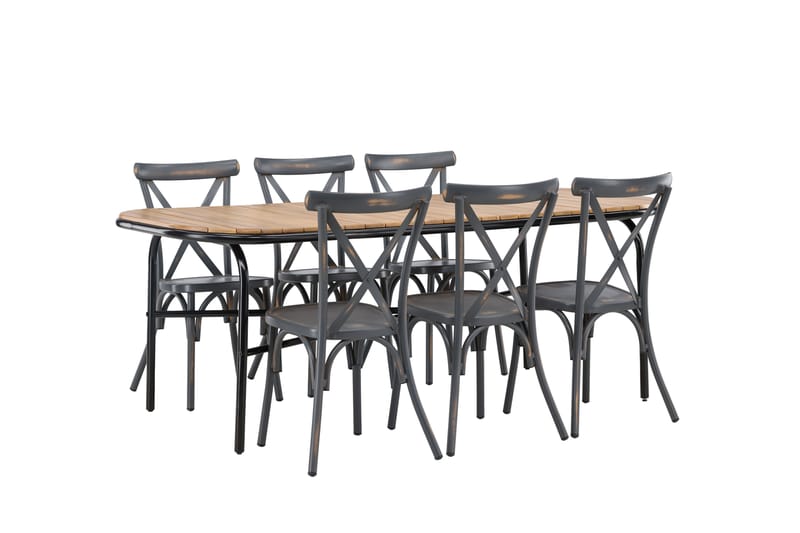 Holmbeck Matgrupp Utomhus 200 cm + 6 st Tablas Matstolar - Brun/Mörkgrå - Utemöbler - Utegrupp - Matgrupp utomhus