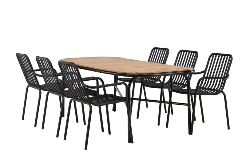 Holmbeck Matgrupp Utomhus 200 cm + 6 st Peking Karmstolar, Svart/Brun