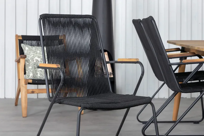 Julian Matgrupp 210cm + 6 Bois Karmstolar Svart/Grå - Svart/Grå - Utemöbler - Utegrupp - Matgrupp utomhus