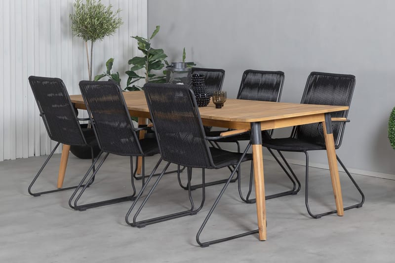 Julian Matgrupp 210cm + 6 Bois Karmstolar Svart/Grå - Svart/Grå - Utemöbler - Utegrupp - Matgrupp utomhus