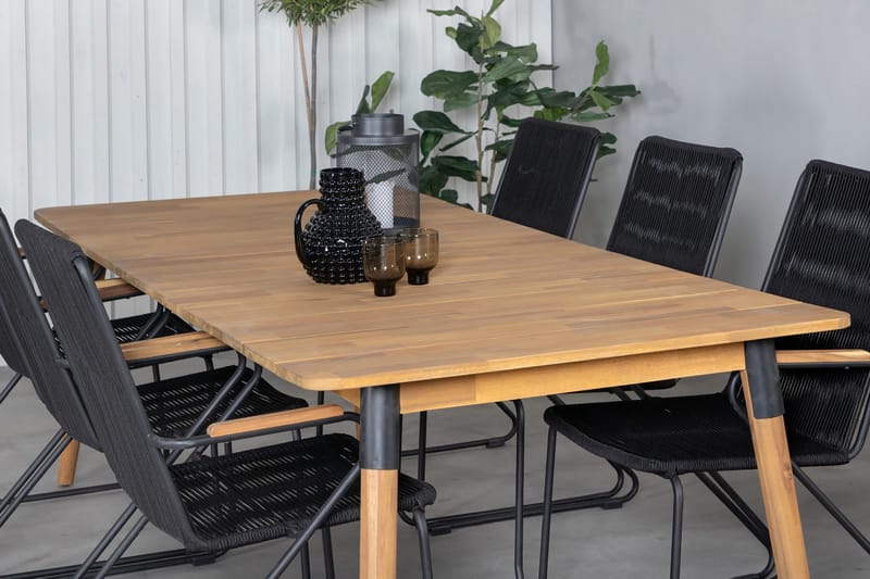 Julian Matgrupp 210cm + 6 Bois Karmstolar Svart/Grå - Svart/Grå - Utemöbler - Utegrupp - Matgrupp utomhus