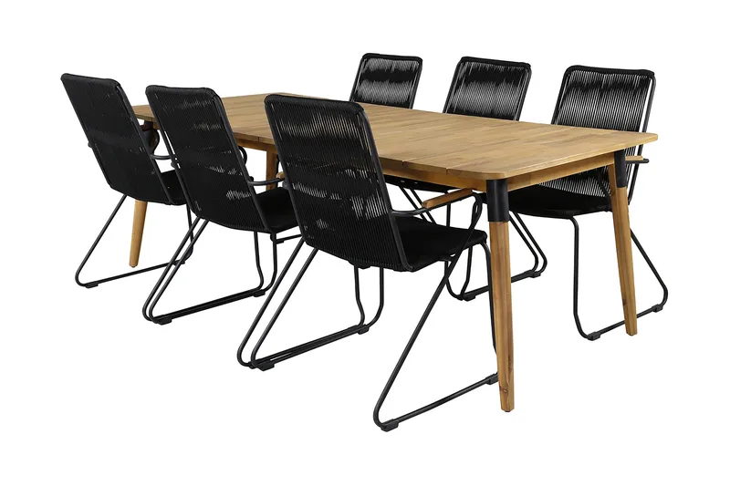 Julian Matgrupp 210cm + 6 Bois Karmstolar Svart/Grå - Svart/Grå - Utemöbler - Utegrupp - Matgrupp utomhus