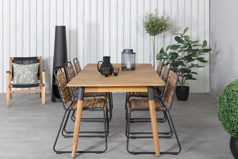 Julian Matgrupp 210cm + 6 Bois Matstolar Svart/Grå - Svart/Grå - Utemöbler - Utegrupp - Matgrupp utomhus
