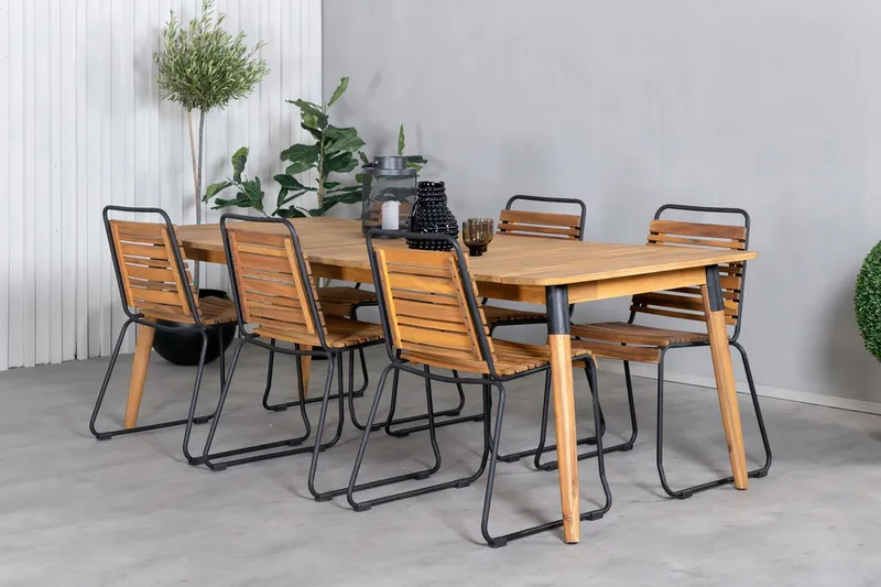 Julian Matgrupp 210cm + 6 Bois Matstolar Svart/Grå - Svart/Grå - Utemöbler - Utegrupp - Matgrupp utomhus