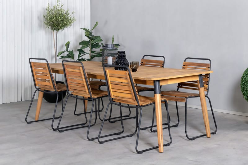 Julian Matgrupp 210cm + 6 Bois Matstolar Svart/Grå - Svart/Grå - Utemöbler - Utegrupp - Matgrupp utomhus