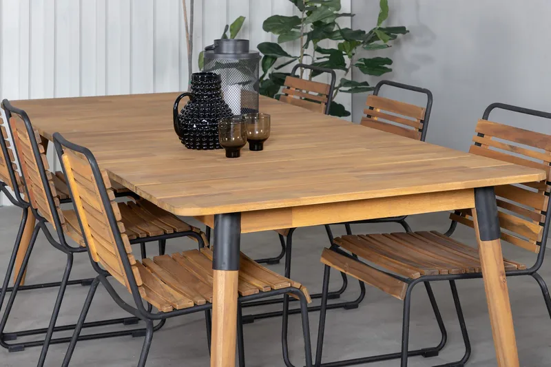 Julian Matgrupp 210cm + 6 Bois Matstolar Svart/Grå - Svart/Grå - Utemöbler - Utegrupp - Matgrupp utomhus