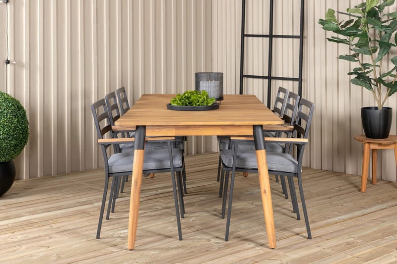 Julian Matgrupp 210cm + 6 Brasilia Karmstolar Svart/Grå - Svart/Grå - Utemöbler - Utegrupp - Matgrupp utomhus