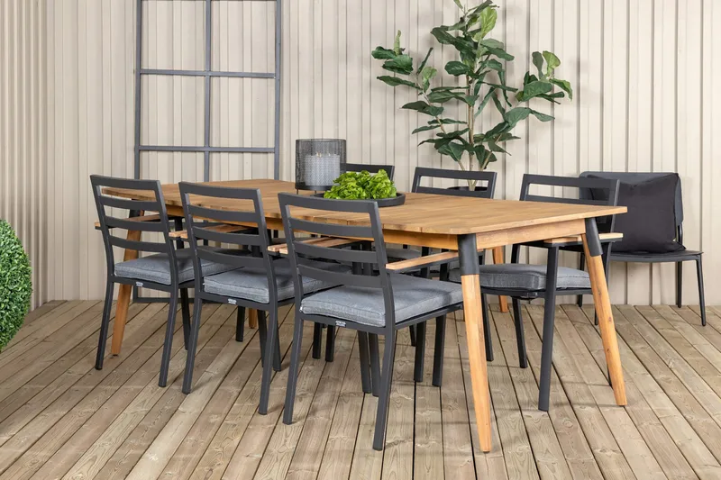 Julian Matgrupp 210cm + 6 Brasilia Karmstolar Svart/Grå - Svart/Grå - Utemöbler - Utegrupp - Matgrupp utomhus