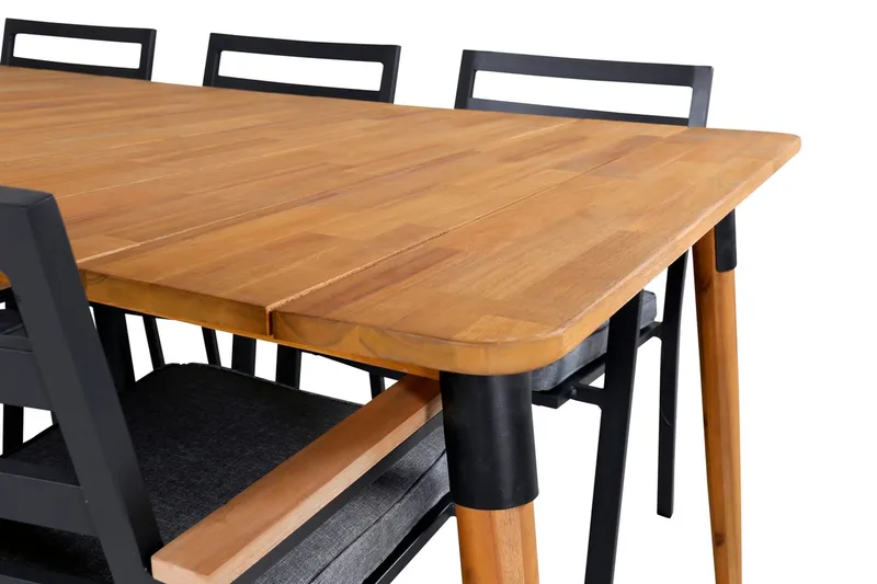 Julian Matgrupp 210cm + 6 Brasilia Karmstolar Svart/Grå - Svart/Grå - Utemöbler - Utegrupp - Matgrupp utomhus