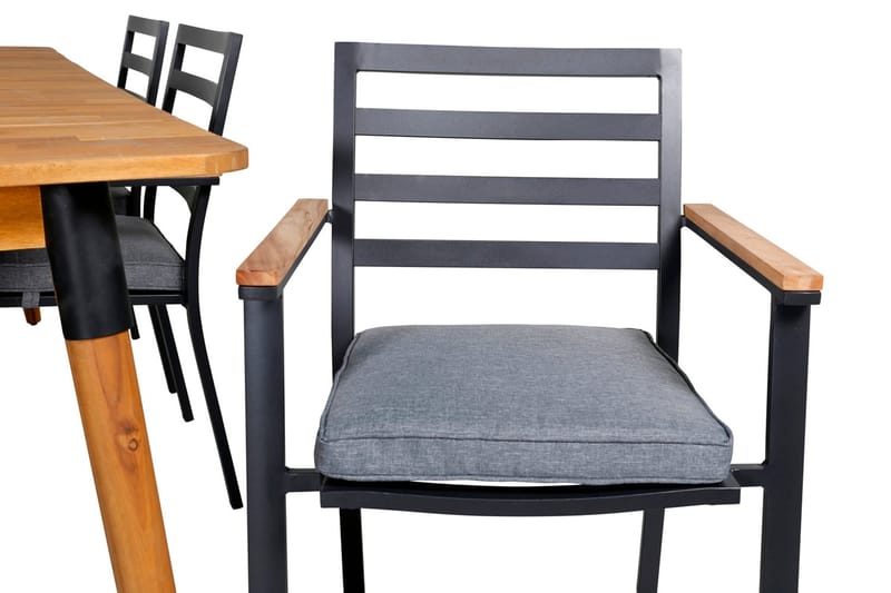 Julian Matgrupp 210cm + 6 Brasilia Karmstolar Svart/Grå - Svart/Grå - Utemöbler - Utegrupp - Matgrupp utomhus