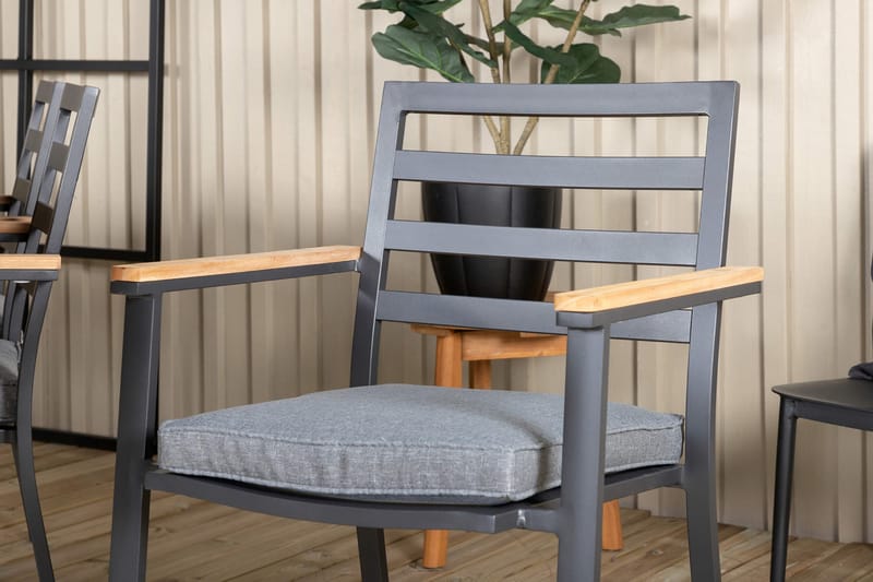 Julian Matgrupp 210cm + 6 Brasilia Karmstolar Svart/Grå - Svart/Grå - Utemöbler - Utegrupp - Matgrupp utomhus