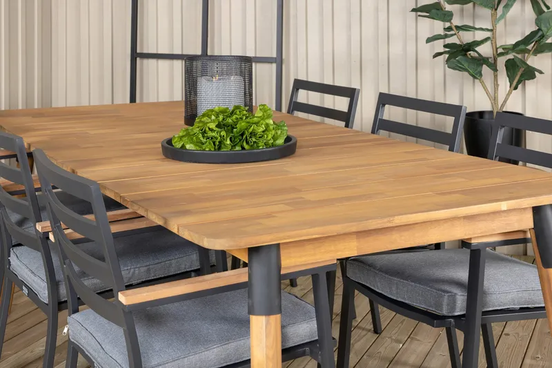 Julian Matgrupp 210cm + 6 Brasilia Karmstolar Svart/Grå - Svart/Grå - Utemöbler - Utegrupp - Matgrupp utomhus