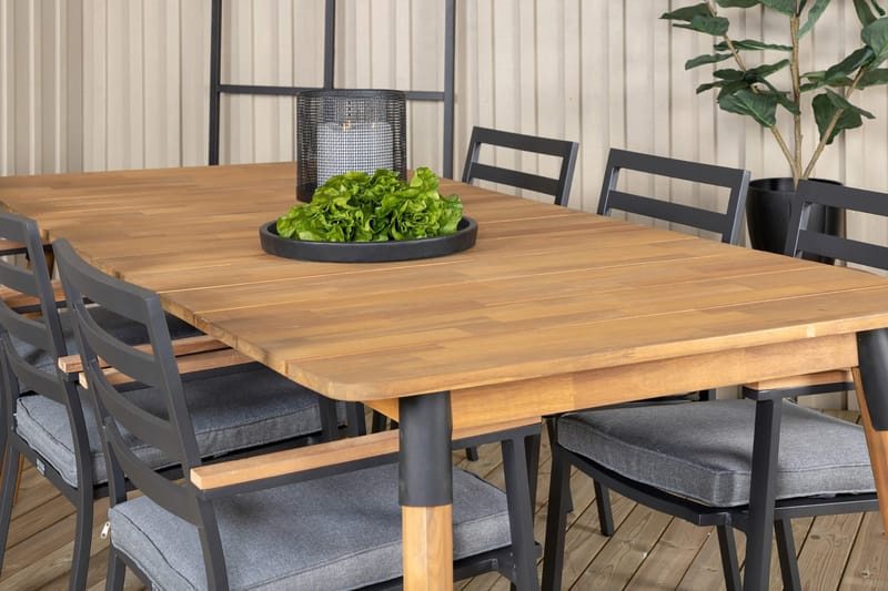 Julian Matgrupp 210cm + 6 Brasilia Karmstolar Svart/Grå - Svart/Grå - Utemöbler - Utegrupp - Matgrupp utomhus