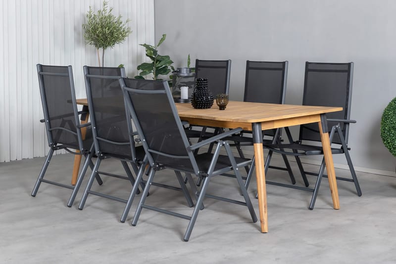 Julian Matgrupp 210cm + 6 Break Positionsstolar Svart - Svart - Utemöbler - Utegrupp - Matgrupp utomhus