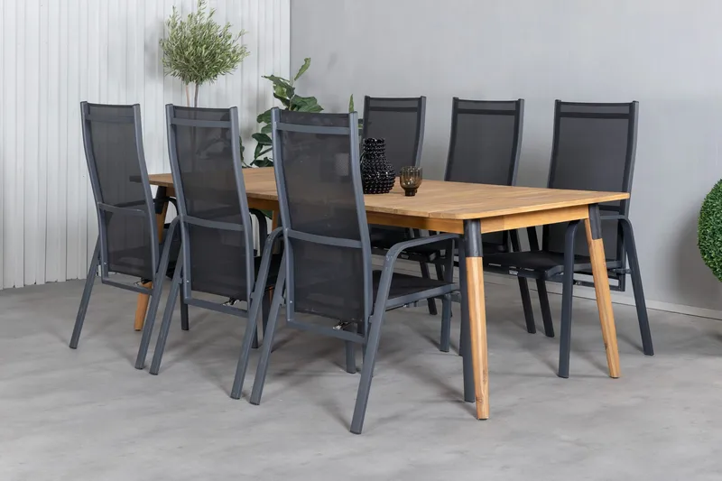 Julian Matgrupp 210cm + 6 Copacabana Reclinerstolar Svart/Br - Svart/Brun - Utemöbler - Utegrupp - Matgrupp utomhus