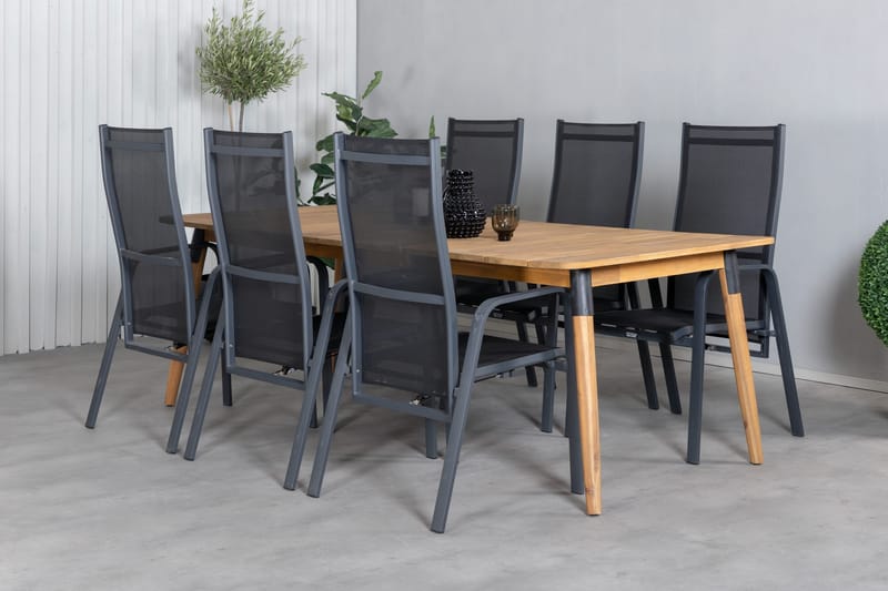 Julian Matgrupp 210cm + 6 Copacabana Reclinerstolar Svart/Br - Svart/Brun - Utemöbler - Utegrupp - Matgrupp utomhus