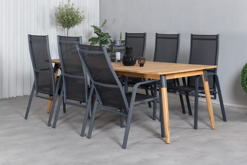 Julian Matgrupp 210cm + 6 Copacabana Reclinerstolar Svart/Br - Svart/Brun - Utemöbler - Utegrupp - Matgrupp utomhus