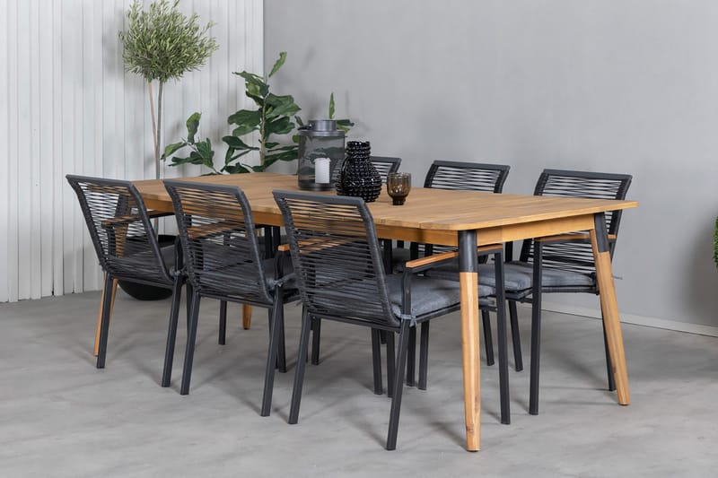 Julian Matgrupp 210cm + 6 Dallas Matstolar Svart/natur - Svart/Natur - Utemöbler - Utegrupp - Matgrupp utomhus