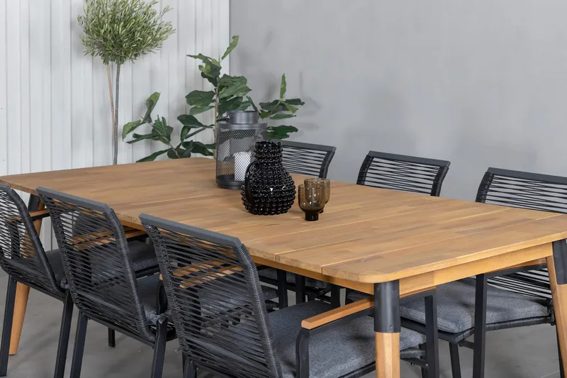 Julian Matgrupp 210cm + 6 Dallas Matstolar Svart/natur - Svart/Natur - Utemöbler - Utegrupp - Matgrupp utomhus