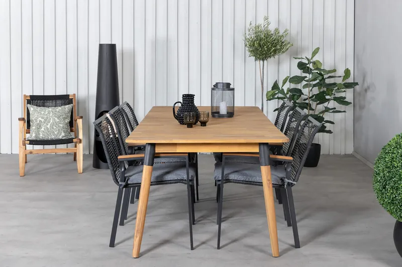 Julian Matgrupp 210cm + 6 Dallas Matstolar Svart/natur - Svart/Natur - Utemöbler - Utegrupp - Matgrupp utomhus