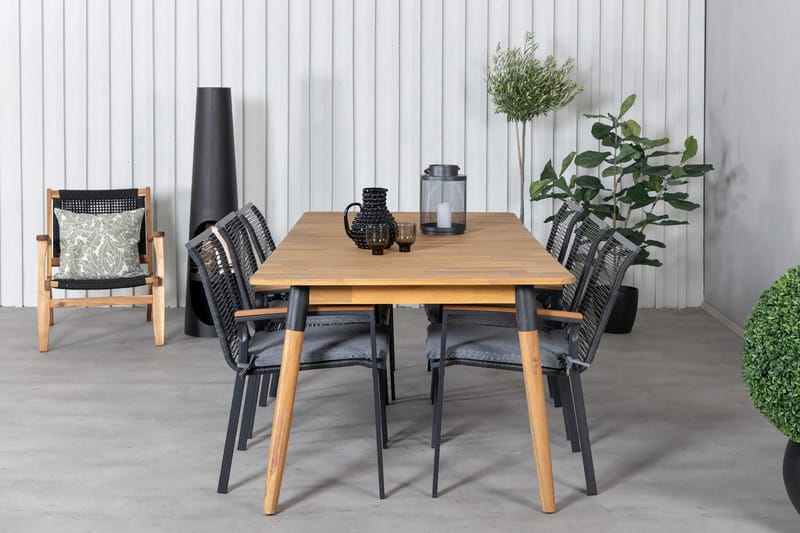 Julian Matgrupp 210cm + 6 Dallas Matstolar Svart/natur - Svart/Natur - Utemöbler - Utegrupp - Matgrupp utomhus