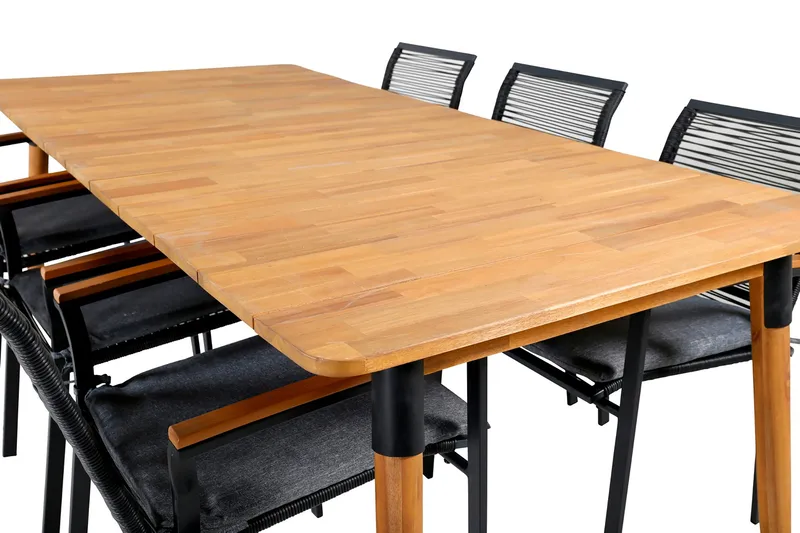 Julian Matgrupp 210cm + 6 Dallas Matstolar Svart/natur - Svart/Natur - Utemöbler - Utegrupp - Matgrupp utomhus