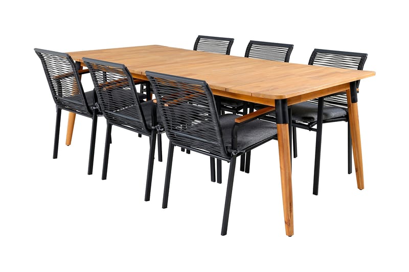 Julian Matgrupp 210cm + 6 Dallas Matstolar Svart/natur - Svart/Natur - Utemöbler - Utegrupp - Matgrupp utomhus