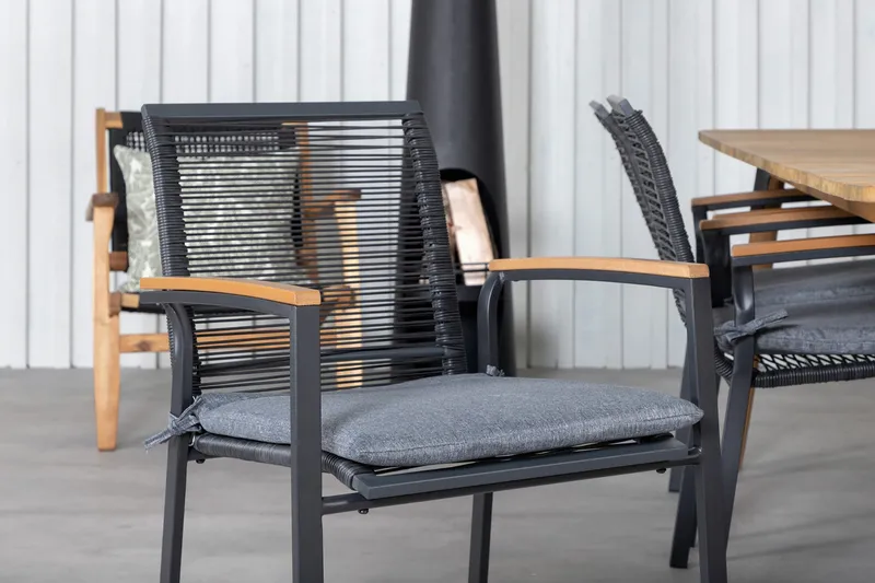 Julian Matgrupp 210cm + 6 Dallas Matstolar Svart/natur - Svart/Natur - Utemöbler - Utegrupp - Matgrupp utomhus