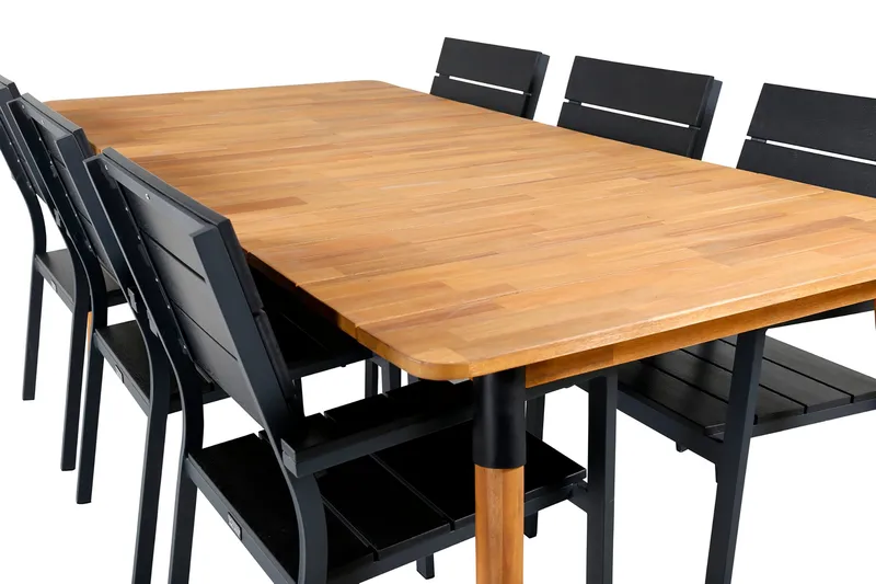 Julian Matgrupp 210cm + 6 Levels Stapelbara Matstolar Svart/ - Svart/Brun - Utemöbler - Utegrupp - Matgrupp utomhus