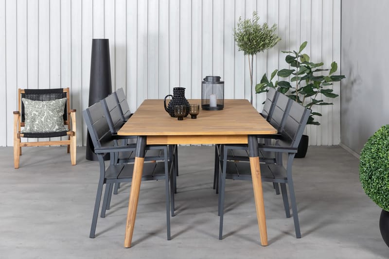 Julian Matgrupp 210cm + 6 Levels Stapelbara Matstolar Svart/ - Svart/Brun - Utemöbler - Utegrupp - Matgrupp utomhus