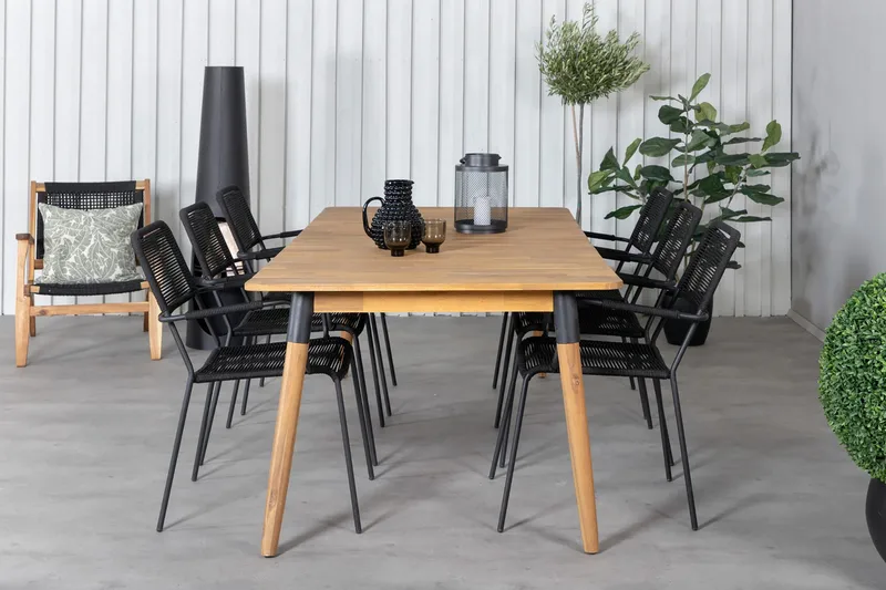Julian Matgrupp 210cm + 6 Lindos Karmstolar Svart/natur - Svart/Natur - Utemöbler - Utegrupp - Matgrupp utomhus