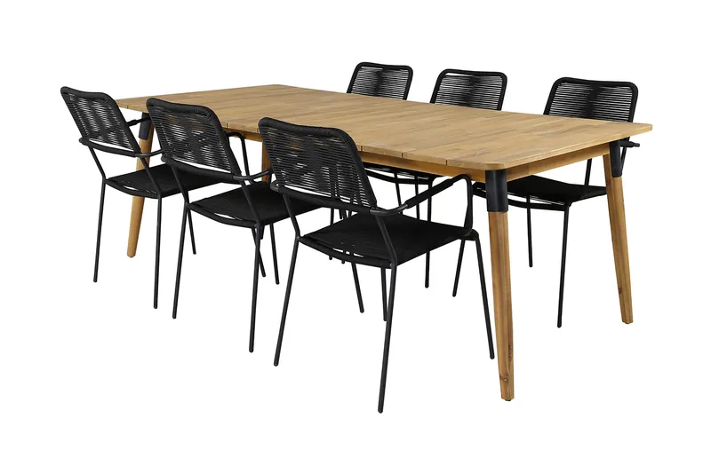 Julian Matgrupp 210cm + 6 Lindos Karmstolar Svart/natur - Svart/Natur - Utemöbler - Utegrupp - Matgrupp utomhus