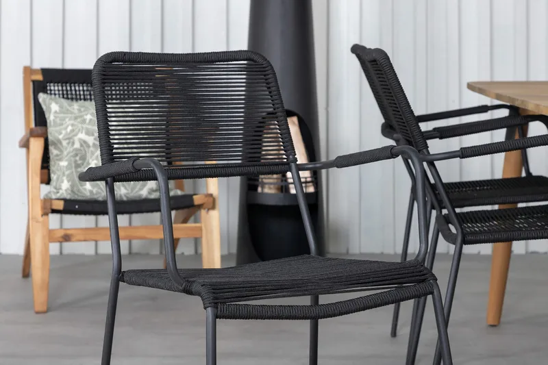 Julian Matgrupp 210cm + 6 Lindos Karmstolar Svart/natur - Svart/Natur - Utemöbler - Utegrupp - Matgrupp utomhus