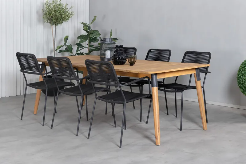 Julian Matgrupp 210cm + 6 Lindos Karmstolar Svart/natur - Svart/Natur - Utemöbler - Utegrupp - Matgrupp utomhus