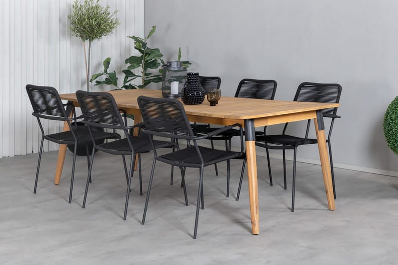 Julian Matgrupp 210cm + 6 Lindos Karmstolar Svart/natur - Svart/Natur - Utemöbler - Utegrupp - Matgrupp utomhus