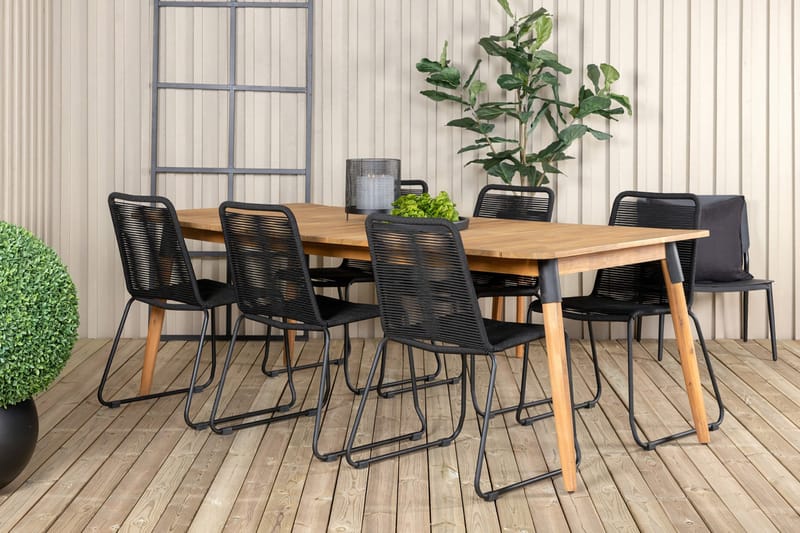 Julian Matgrupp 210cm + 6 Lindos Stapelbara Matstolar Brun/V - Brun/Vit - Utemöbler - Utegrupp - Matgrupp utomhus