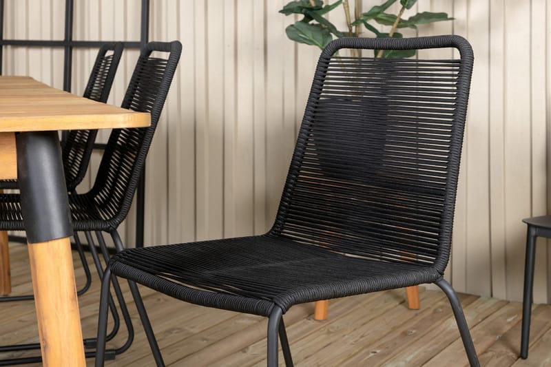 Julian Matgrupp 210cm + 6 Lindos Stapelbara Matstolar Brun/V - Brun/Vit - Utemöbler - Utegrupp - Matgrupp utomhus