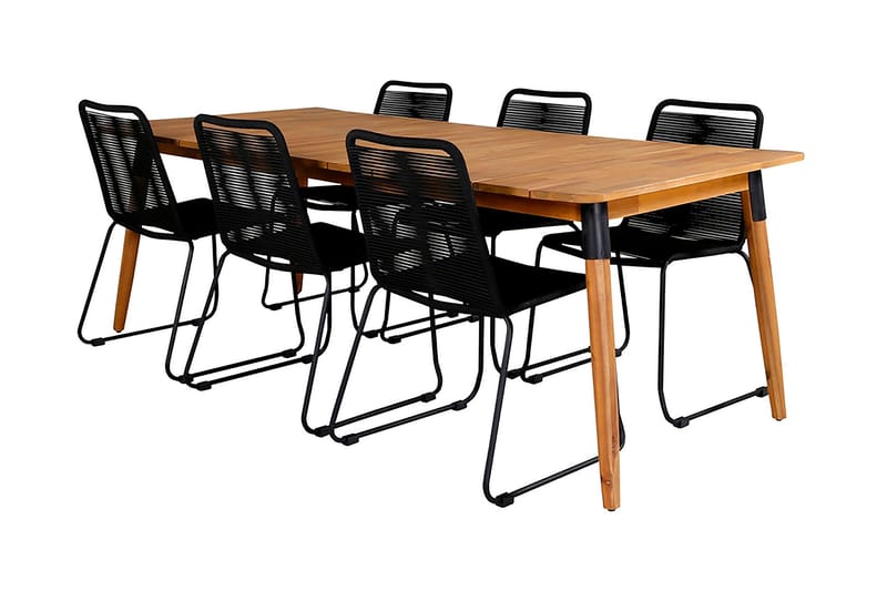 Julian Matgrupp 210cm + 6 Lindos Stapelbara Matstolar Brun/V - Brun/Vit - Utemöbler - Utegrupp - Matgrupp utomhus