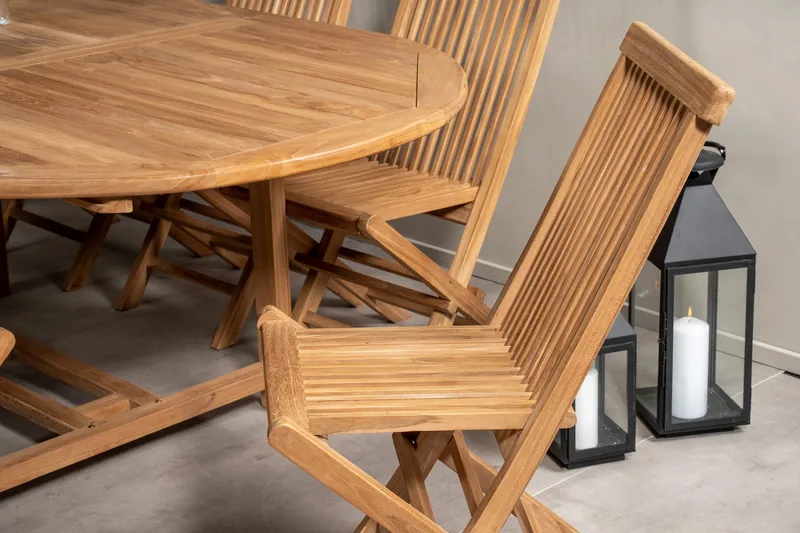 Kenya Matgrupp 180-240x120 cm + 8 Kenya Hopfällbar Stol - Brun - Utemöbler - Utegrupp - Matgrupp utomhus