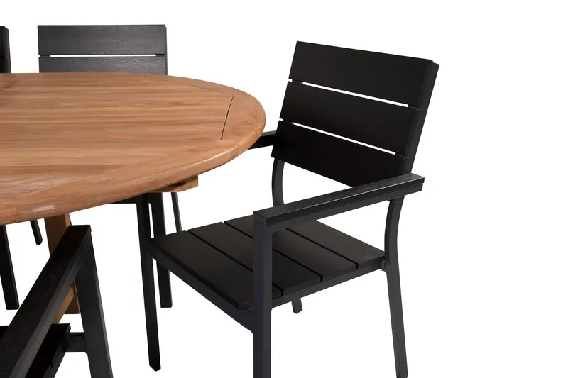 Kenya Matgrupp 180-240x120 cm + 8 Levels Stapelbar Stol - Svart/Brun - Utemöbler - Utegrupp - Matgrupp utomhus