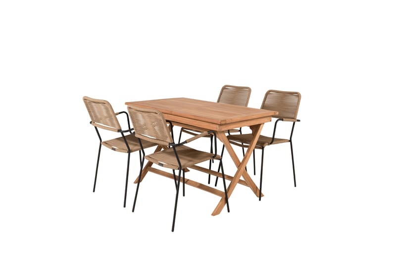 Kenya Matgrupp Utomhus 120 cm + 4 st Lindos Karmstolar - Svart/Beige - Utemöbler - Utegrupp - Matgrupp utomhus
